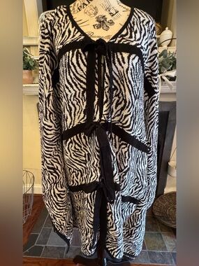 Y2K Zebra Print Tie Front Duster Swim Cover Up Crinkle Vintage One Size Drape